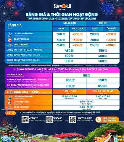 Giờ Mở Cửa Sun World Hạ Long 2026: Cập Nhật Chi Tiết & Kinh Nghiệm Vui Chơi 32 Giờ Mở Cửa Sun World Hạ Long 2026: Cập Nhật Chi Tiết & Kinh Nghiệm Vui Chơi