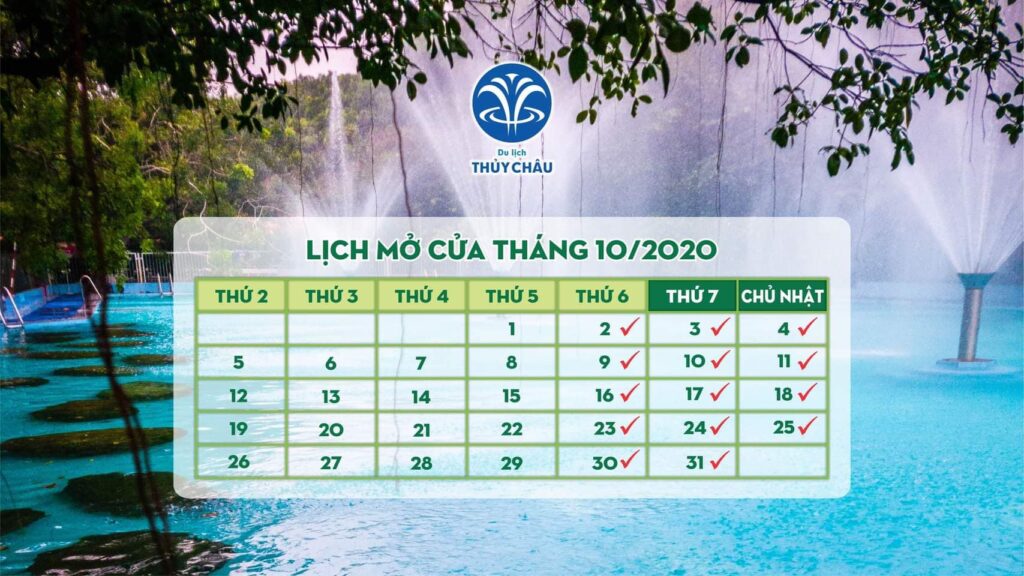 Lịch mở cửa Khu du lịch Thủy Châu Dĩ An Bình Dương theo từng tháng